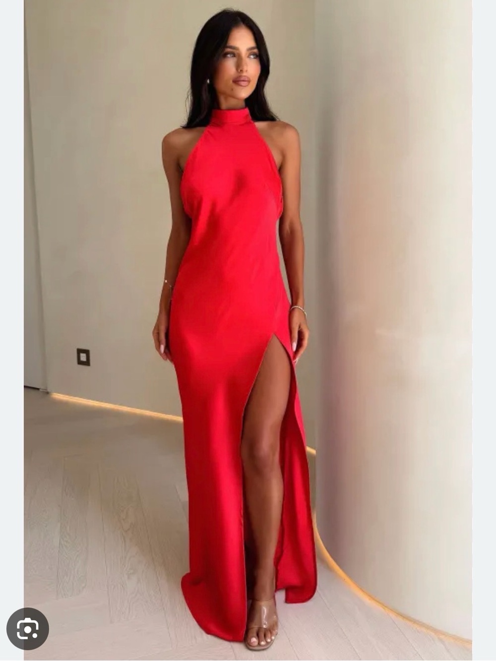 That’s So Fetch Red Halter Maxi Dress with High Thigh Slit